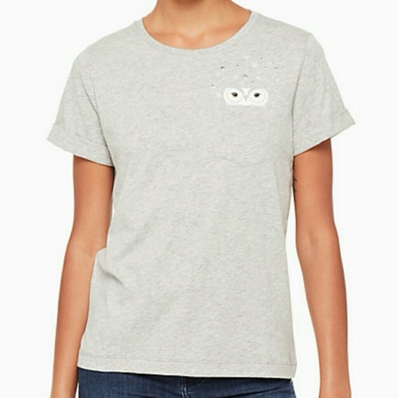 Kate Spade New York Broome Street Heather Gray Owl Stars Cotton Tee Size Large - Picture 1 of 7
